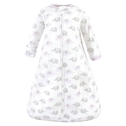 Hudson Baby Unisex Baby Cotton Wearable Sleeping Bag, Sack, Blanket, Lilac Elephants Long Sleeve, 0-3 Months