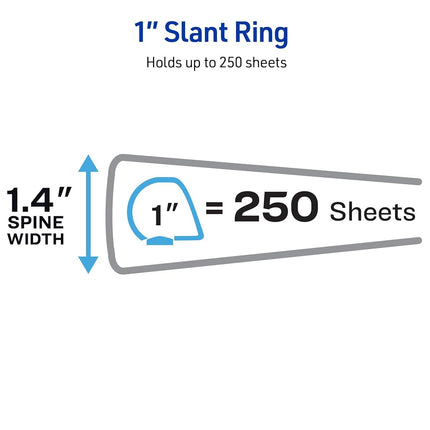 Avery Heavy-Duty View 3 Ring Binders, 1 Inch One Touch Slant Rings, 250-Sheet Capacity, DuraHinge, 1.4 Inch Wide Spine, Customizable Clear Cover and Spine, Black Binders (6-Pack of 79275)
