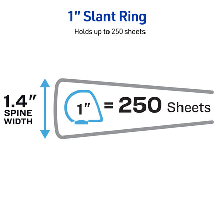 Avery Durable View 3 Ring Binders, 1 Inch Slant Rings, 250-Sheet Capacity, DuraHinge, 1.4 Inch Wide Spine, Customizable Clear Covers and Spine, Bright Colors (6-Pack of 05631)