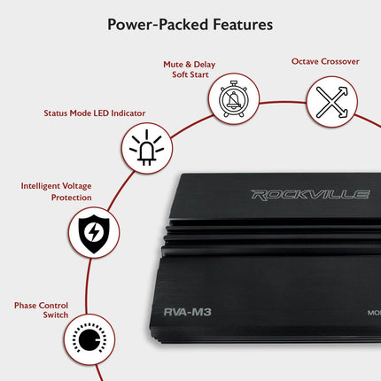 Rockville RVA-M3 V2 Mono Car Amplifier, 4000W, 1000W Dyno-Certified RMS @ 1 Ohm, Class-D, MOSFET, Bass Remote, Perfect for Subwoofers and Car Audio