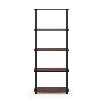 Furinno TURN-S-TUBE Book Shelf, 5-Tier Toolless Storage Shelves with Square Tubes, Shelving Unit for Organization and Storage for Living Room, Home Office, Dark Cherry