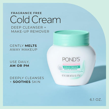 Ponds Cold Cream Make-Up Remover Fragrance-Free 6.1 Ounce (Pack of 2)