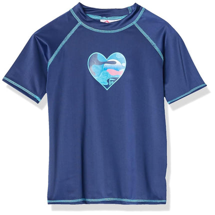 Kanu Surf Girls' Karlie Rash Guard UPF 50+ Sun Protection Short Sleeve Swim Shirt, Erin Navy, 10