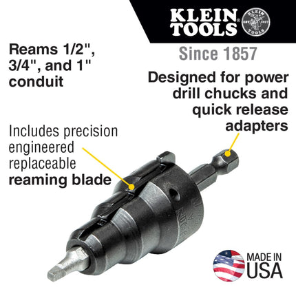 Klein Tools 85091 Power Conduit Reamer with Improved Bit Retention, 1/2-, 3/4- and 1-Inch