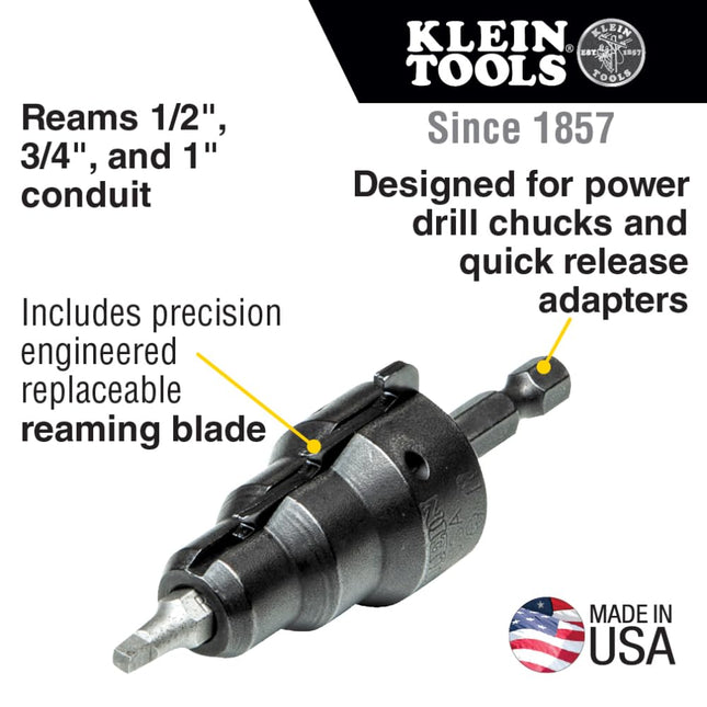 Klein Tools 85091 Power Conduit Reamer with Improved Bit Retention, 1/2-, 3/4- and 1-Inch