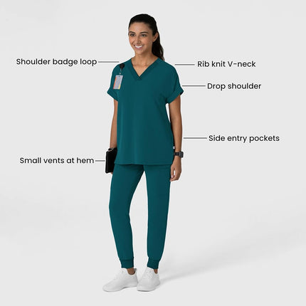 WonderWink Women's Drop Shoulder Boxy Scrub Top, Caribbean Blue, Small
