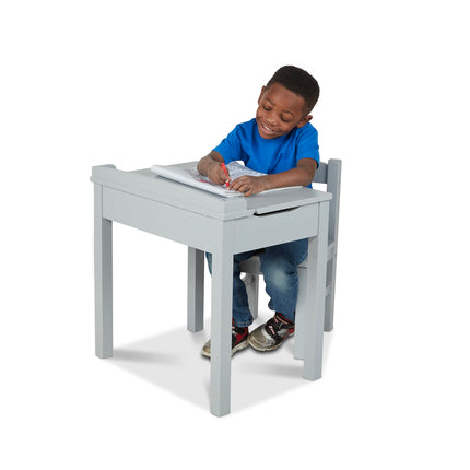 Melissa & Doug – Escritorio y silla infantiles con tapa abatible (muebles infantiles, gris, 2 piezas)