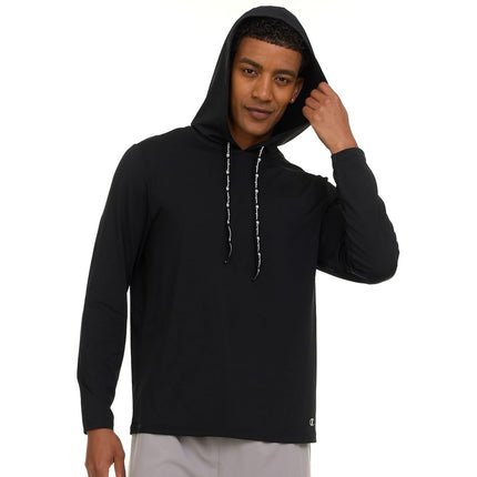 Champion Men's Sun Hoodie, Long Sleeve UPF 50+ Rash Guard Fishing Sun Shirt, Black, L