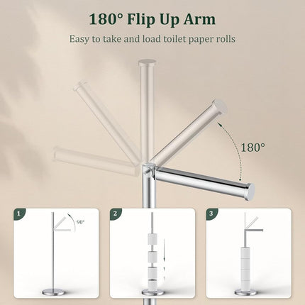 Toilet Paper Holder Stand, Freestanding Tissue Roll Holder for Bathroom, Rustproof Toilet Paper Stand Storage for 4 Rolls, 304 Stainless Steel and Anti-Slip Weighted Base, Chrome