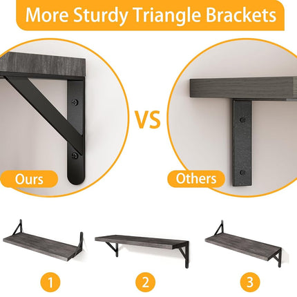 YGEOMER Floating Shelves for Wall, Different Sizes Weathered Gray Wall Shelves for Living Room, Bathroom, Bedroom, Kitchen, Home Decor (Set of 4)