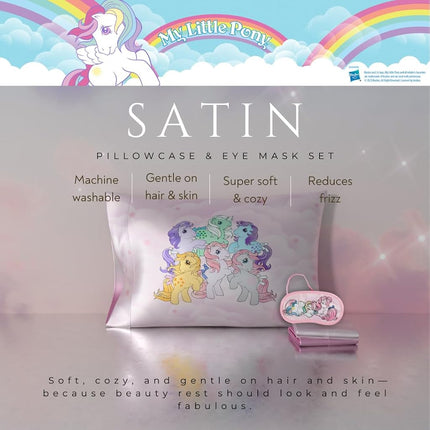My Little Pony Unicorn Beauty Silky Satin Standard Reversible Pillowcase & Eye Mask Set, 20x30, for Hair and Skin, (Officially Licensed Product) by Franco Collectibles