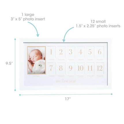 Pearhead My First Year Baby's Twelve Months Photo Moments Collage and Gender Neutral Keepsake - Ideal for Baby Shower, New Mom Gift and Nursery Decor - 13 Inserts, Beige Mat