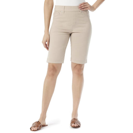 Gloria Vanderbilt Women's Shape Effect Pull on Bermuda High Rise Short Standard, Dusty Sand, 8