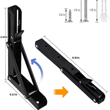AUTOHJ Folding Shelf Brackets - 10 Inch 4 Pcs Heavy Duty Metal Collapsible Triangle Shelf Bracket, DIY Wall Mounted Foldable Shelf Bracket, Space Saving for Bench Table