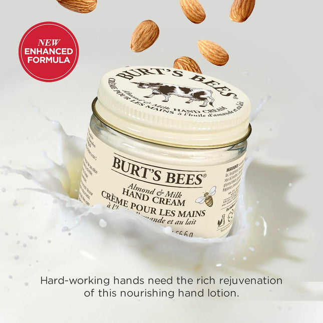 Burt's Bees Crema de Manos Almendras y Leche para Manos Muy Secas, Hidratante de Manos con Aceite de Almendras Dulces y Cera de Abejas, 56.6g