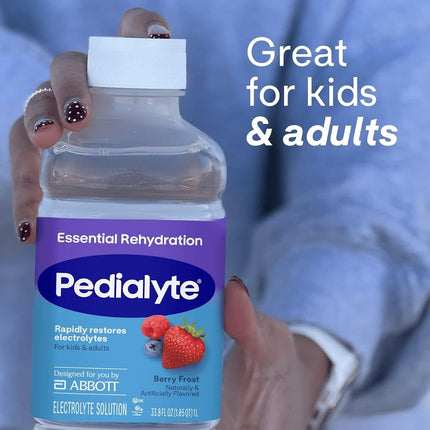Pedialyte Electrolyte Drink, Hydration Drinks for Kids & Adults, Iced Berry, 1 Liter, Pack of 4