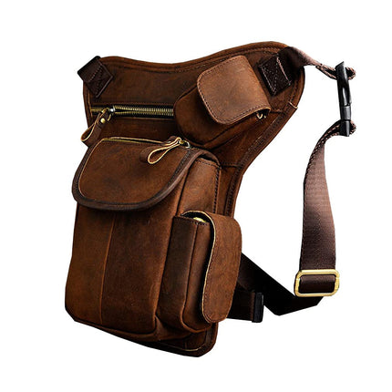 Leather Waist Pack Drop Leg Bag for Men Women Belt Bumbag Multi-Purpose Motorcycle Bike Outdoor Sports Tactical Cycling Riding Hiking Camping Pouch, #12Deep Brown, Medium