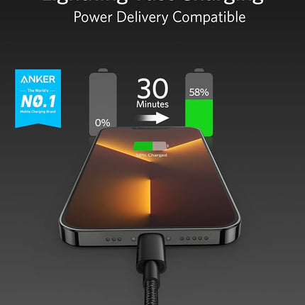 Anker Nuevo Cable Nylon USB C a Lightning, Certificado Apple MFi para iPhone Serie 14, y Más (3m, Negro)