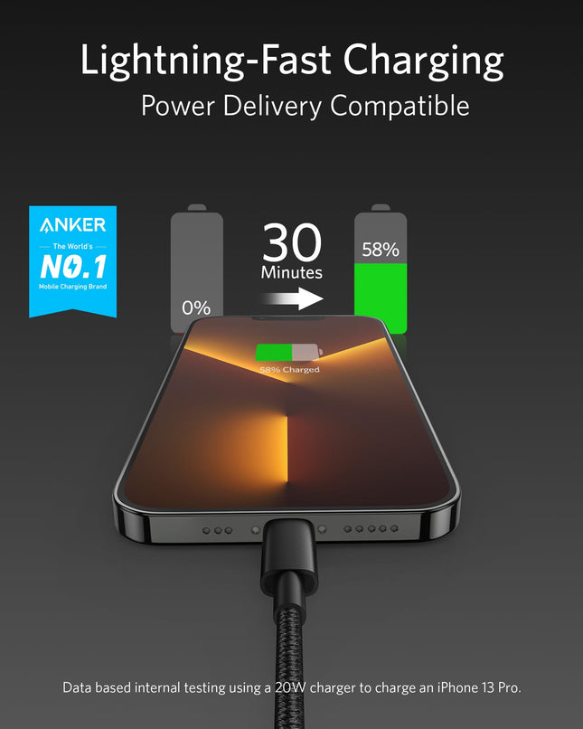 Anker New Nylon USB C to Lightning Cable, Apple MFi Certified for iPhone 14 Series, and More (10FT, Black)