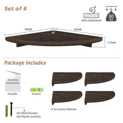 Forbena 4 Pack Corner Shelves Wall Mounted Corner Shelves Wooden Corner Wall Shelf for Bathroom Kitchen Bedroom Living Room 4 Pack Rustic Brown)