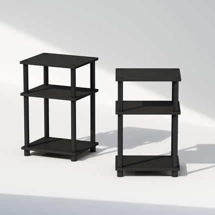 Furinno JUST Night Stand Set of 2, 3-Tier Turn-N-Tube Nightstand, Toolless Bedside Tables, End Table, Side Table with Open Storage for Bedroom, Living Room, Americano