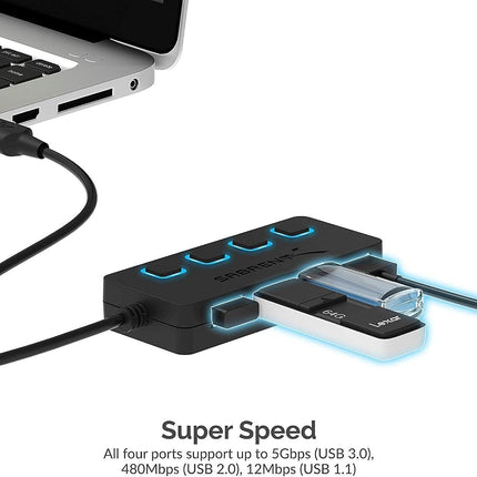 SABRENT Powered USB Hub, 4 Port USB 3.2x1 5Gbps, USB 3 Splitter, On/Off Switch LED Indicators, 68cm (2ft) Cable for PC, Laptop, iMac, MacBook (HB-UMP3)