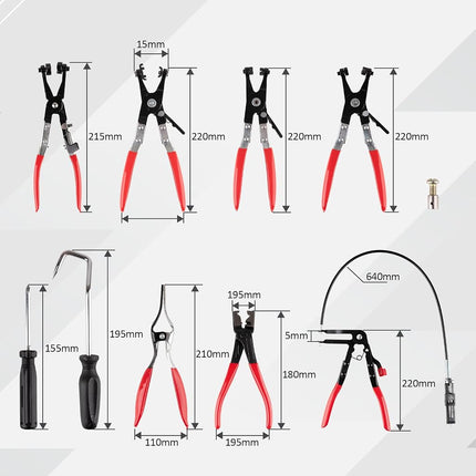 9PCS Hose Clamp Pliers Set, Hose Clamp Removal Tool for Automotive, Flexible Removing Clamps Pliers Automotive for Coolant Radiator Heater and Water Hose