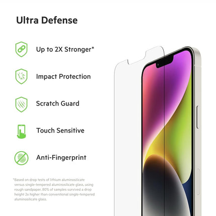 Belkin UltraGlass iPhone 14 Plus, iPhone 13 Pro Max Screen Protector, AntiMicrobial-Treated, Easy Bubble Free Application with Included Installation Guide Tray, 9H Hardness Tested, Tempered Glass