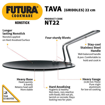 Futura Non-Stick Concave Tava Griddle 4.06mm Thick with Steel Handle, 8.5-Inch