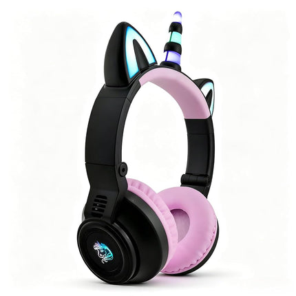 Unicorn Kids Headphones,Unicorn Bluetooth Headphones Foldable for Girls Boys Toddlers Phones pad/Amazon fire/Tablet,Light Up Kids Wireless Headphone Birthday Gifts (Black)