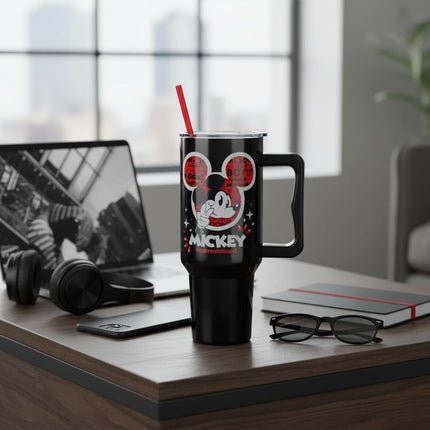 Silver Buffalo Disney Classic Mickey Mouse Hashtag Current Mood �#currentmood� Stainless Steel Tumbler with Handle and Straw, Fits in Standard Cup Holder, 40 Ounces