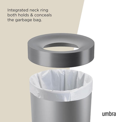 Umbra Vento 16.5-Gallon Open Top Kitchen Trash Can – Large, 30-inch Tall Garbage Can for Indoor, or Commercial Use, Grey/Steel