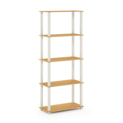 Furinno TURN-S-TUBE Book Shelf, 5-Tier Toolless Storage Shelves with Square Tubes, Shelving Unit for Organization and Storage for Living Room, Home Office, Beech