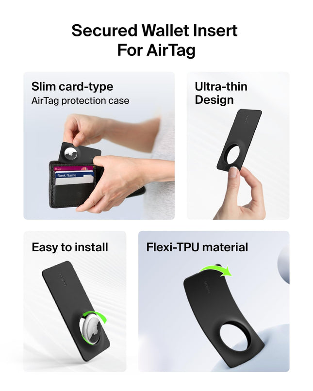 Belkin Apple AirTag Secure Wallet Insert, Thin AirTag Wallet Holder, Accessories for Apple AirTag - Ultra Slim & Flexible Credit Card Size Insert for Purse, Handbag, Pocket, Backpack - Black (2-Pack)