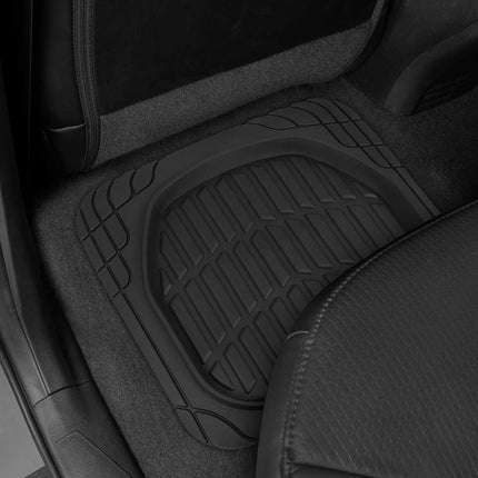 Caterpillar ToughRide Heavy-Duty 4 Piece Rubber Floor Mats for Car Truck Van SUV, Black - Premium Trim to Fit Car Floor Mats, All Weather Deep Dish Automotive Floor Mats, Total Dirt Protection