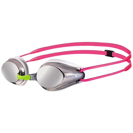 ARENA Tracks Jr Children's Unisex Competition Swimming Goggles Mirror (mirrored, UV protection, anti-fog coating), silver white fuchsia (18), one size