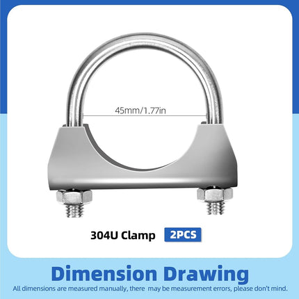 Glarks 2Pcs 304 Stainless Steel Exhaust U-Clamps 45MM (1-3/4in) Muffler Exhaust Clamps U-Bolt Clamps Design with Saddle Flange for Exhaust Tail Pipe