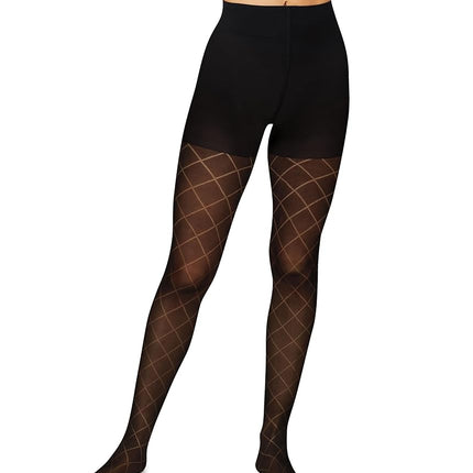Hanes Women's EcoSmart Diamond Outline Control Top Tights, Black, S