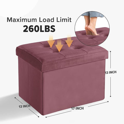 LINMAGCO Ottoman with Storage Small Foot Rest Stool Under Desk Stool Short Folding Footrest for Living Room Bedroom Home Office Dorm 17x13x13in(Jelly Pink)