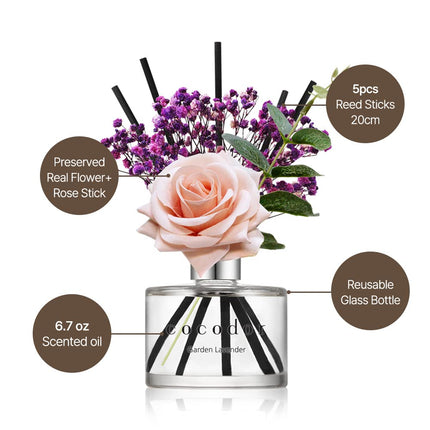 COCODOR Rose Flower Reed Diffuser/Rose Perfume/200ml/1Pack / Home Fragrance Scent Essential Oil Stick Diffuser for Bedroom Bathroom Home Decor for Women