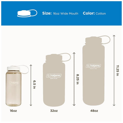 Nalgene Sustain Tritan BPA-Free Water Bottle Made with Material Derived from 50% Plastic Waste, 16 OZ, Wide Mouth, Cotton [Color may vary]