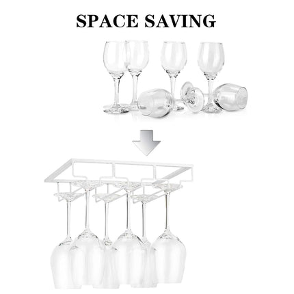 Wine Glass Rack - Under Cabinet Stemware Wine Glass Holder Glasses Storage Hanger Metal Organizer for Bar Kitchen White