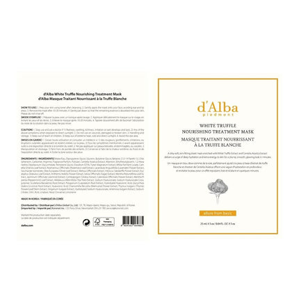 d’Alba Italian White Truffle Nourishing Treatment Mask 10pcs, Vegan Skincare, Nourishing and Soothing Sheet Mask with White Truffles for Dry and Tired Skin, Safe for Sensitive Skin, Deep Hydration Mask, Korean Skincare (25ml*5packs*2set)