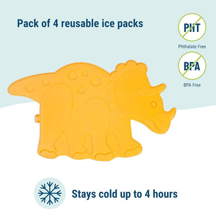 Wildkin Kids Ice Packs (4 Packs) for Boys & Girls, Perfect for Daycare & Preschool Slim & Reusable Ice Packs, Keep Lunches Fresh & Cool for School & Travel, Portable Ice Packs for Kids (Dinosaur)