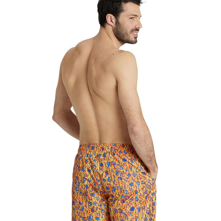Arena Men's Standard Boxer Allover Swim Trunk Beach Shorts, Orange, Small