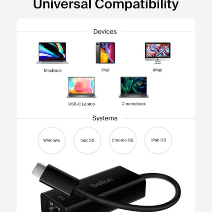 Belkin F2CU040btBLK USB-C to Gigabit Ethernet Adapter (USB-IF Certified, Compatible with MacBook Pro (2016), Dell XPS 13 inch), Black
