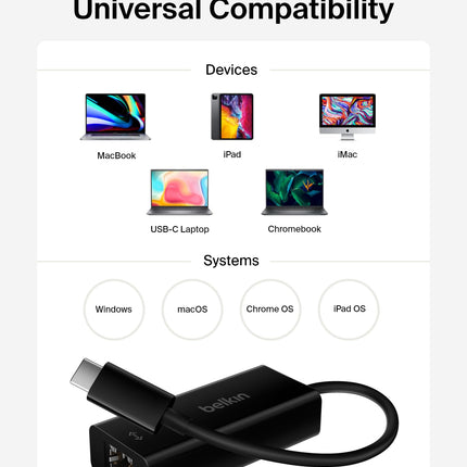 Belkin F2CU040btBLK USB-C to Gigabit Ethernet Adapter (USB-IF Certified, Compatible with MacBook Pro (2016), Dell XPS 13 inch), Black