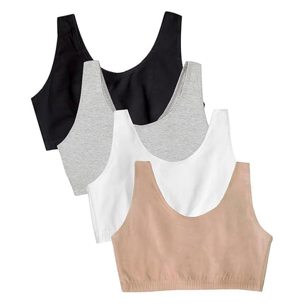 Sujetador deportivo estilo camiseta sin mangas Fruit of the Loom para mujer, paquete de valor, opaco, negro/gris jaspeado/arena/blanco, 48 (paquete de 4)