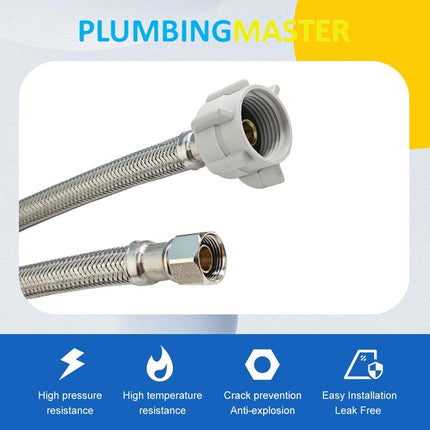 (10pcs 12 inch) PLUMBINGMASTER Toilet Water Supply Line,3/8" Comp x 7/8" BC Braided Stainless Steel Toilet Supply Line,Toilet Connector Hose with Anti-Leaking Brass Nut