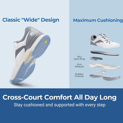 FitVille Men's Wide Tennis Shoes Comfortable Pickleball Shoes with Arch Support for Plantar Fasciitis Wide Feet